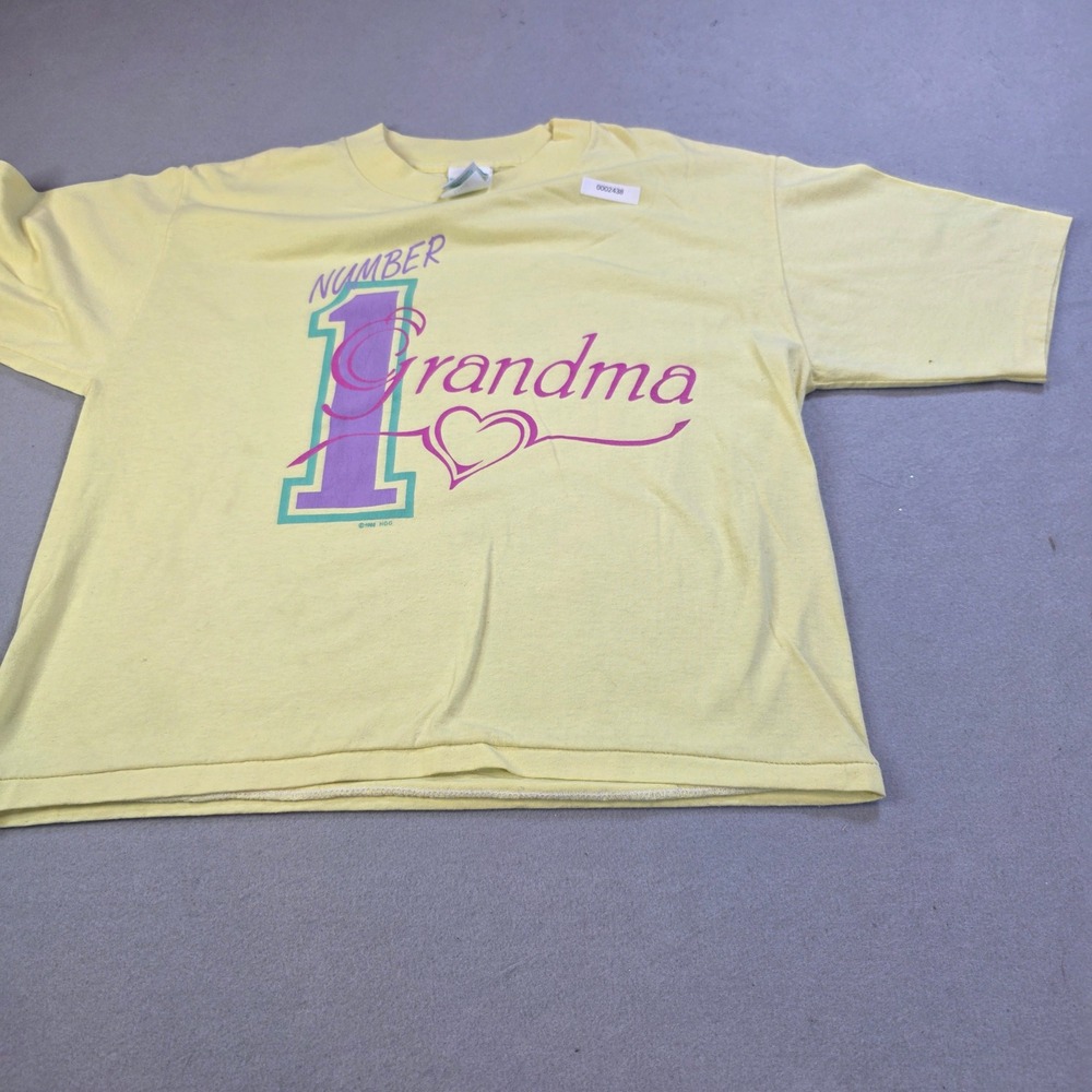 Vintage 80s T-Shirts Plus Number 1 Grandma Graphic Tee Yellow Cropped Large USA